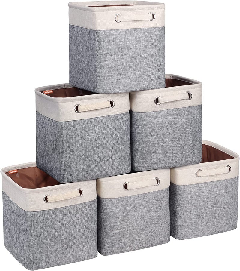 Kntiwiwo Cube Storage Bins 105 x 105 x 11 Cloth Baskets for Storage with Handles Storage bins for Shelf Closet Office Organizer Set of 6