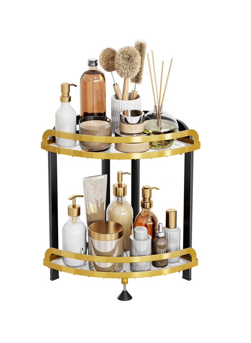 Bluelans أرفف تخزين مستحضرات التجميل وأدوات الزينة على سطح الحمام على شكل مثلث باللون الأسود والذهبي - Image 1
