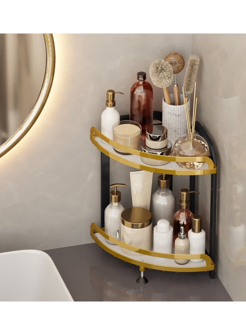 Bluelans أرفف تخزين مستحضرات التجميل وأدوات الزينة على سطح الحمام على شكل مثلث باللون الأسود والذهبي - Image 3