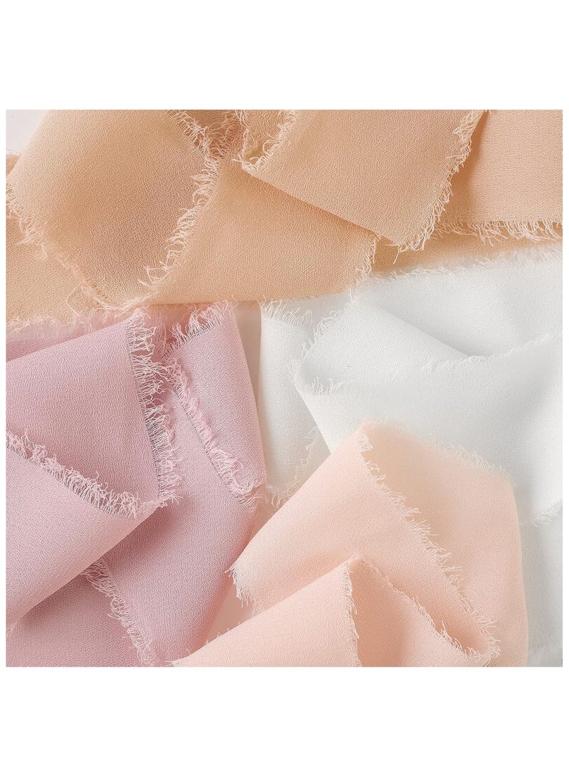 DELGREEN 4 Rolls Handmade Fringe Chiffon Silk Ribbon  Terracotta & Cream Ribbons Set for Wedding Invitations Bridal Bouquets Gift Wrapping Holiday Decor Burnt Orange Fall(4cm*5m) - Image 3