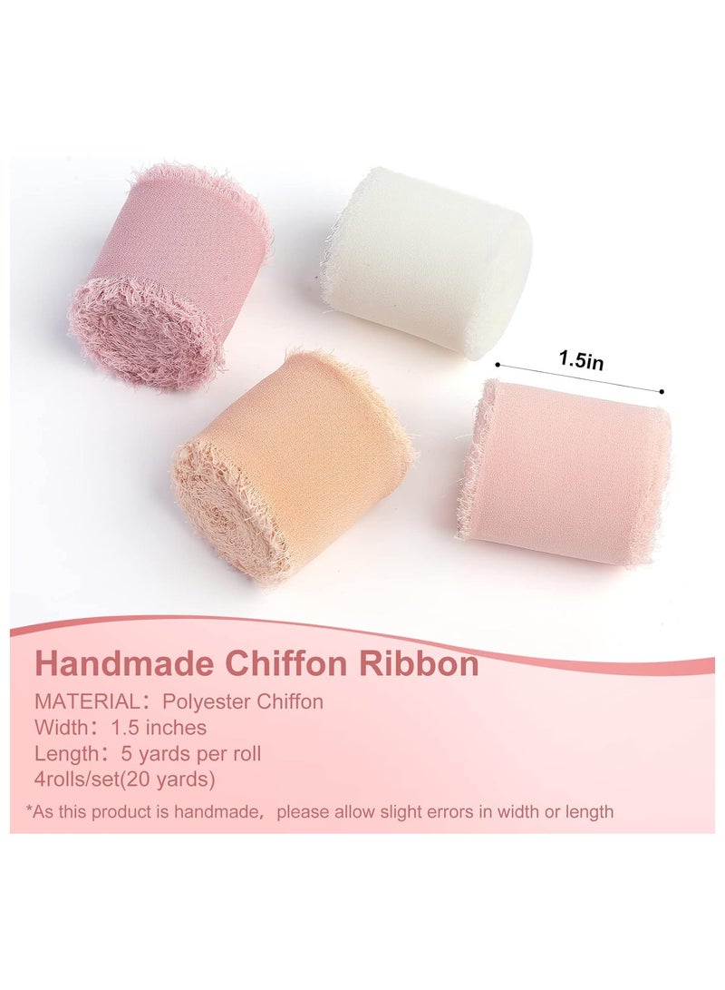 DELGREEN 4 Rolls Handmade Fringe Chiffon Silk Ribbon  Terracotta & Cream Ribbons Set for Wedding Invitations Bridal Bouquets Gift Wrapping Holiday Decor Burnt Orange Fall(4cm*5m) - Image 2