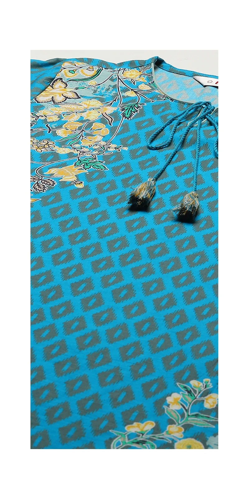 Biba Turquoise Cotton Straight Printed Kurta Ankle Length Suit Set