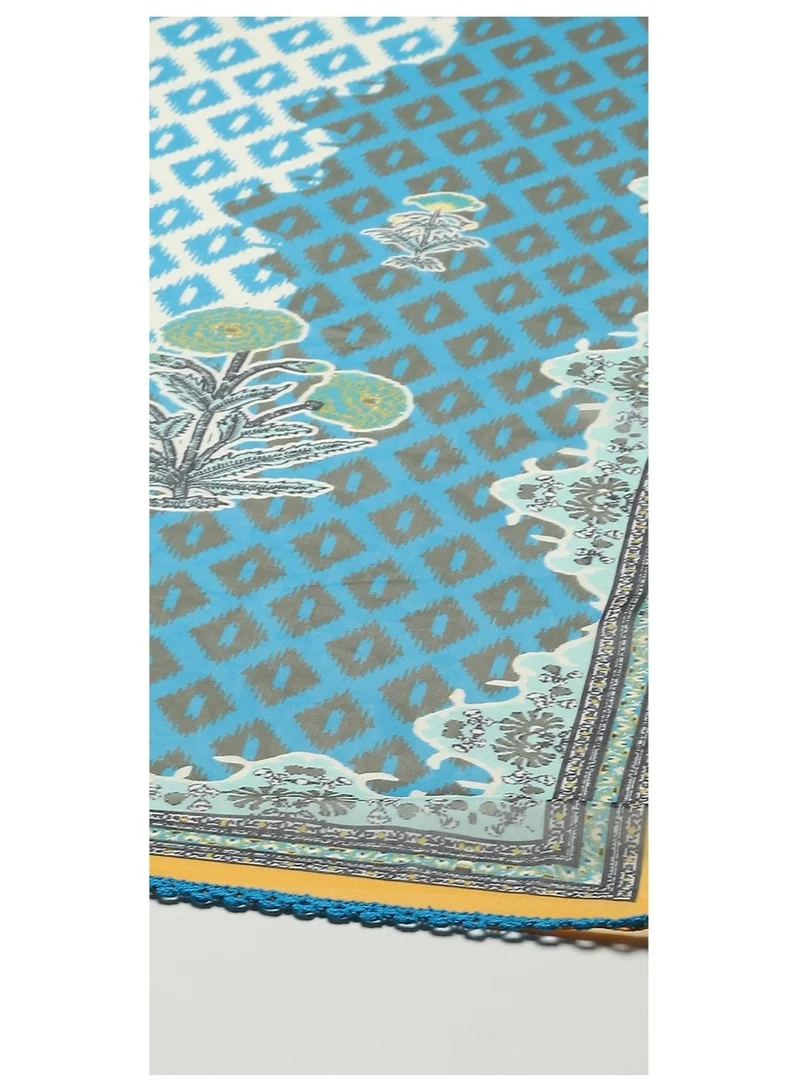 Biba Truquoise Turquoise Cotton Straight Printed Kurta Ankle Length Suit Set for Women | Best Price UAE