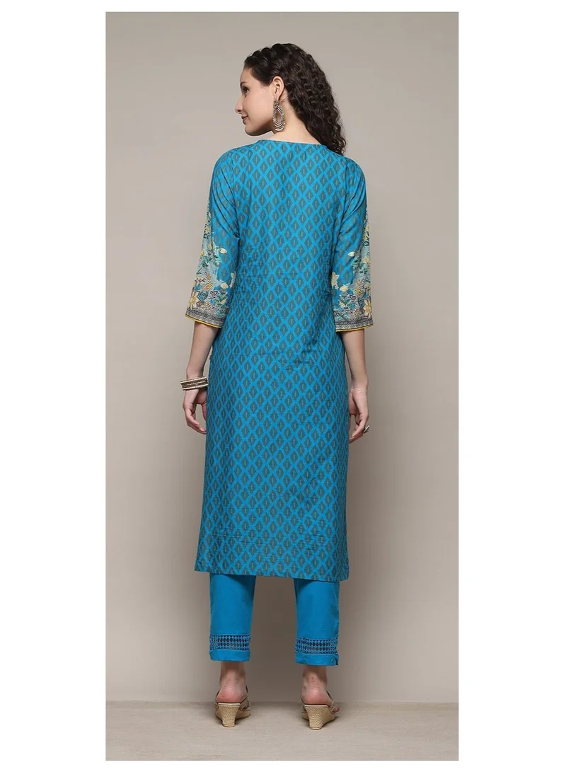 Biba Truquoise Turquoise Cotton Straight Printed Kurta Ankle Length Suit Set for Women | Best Price UAE