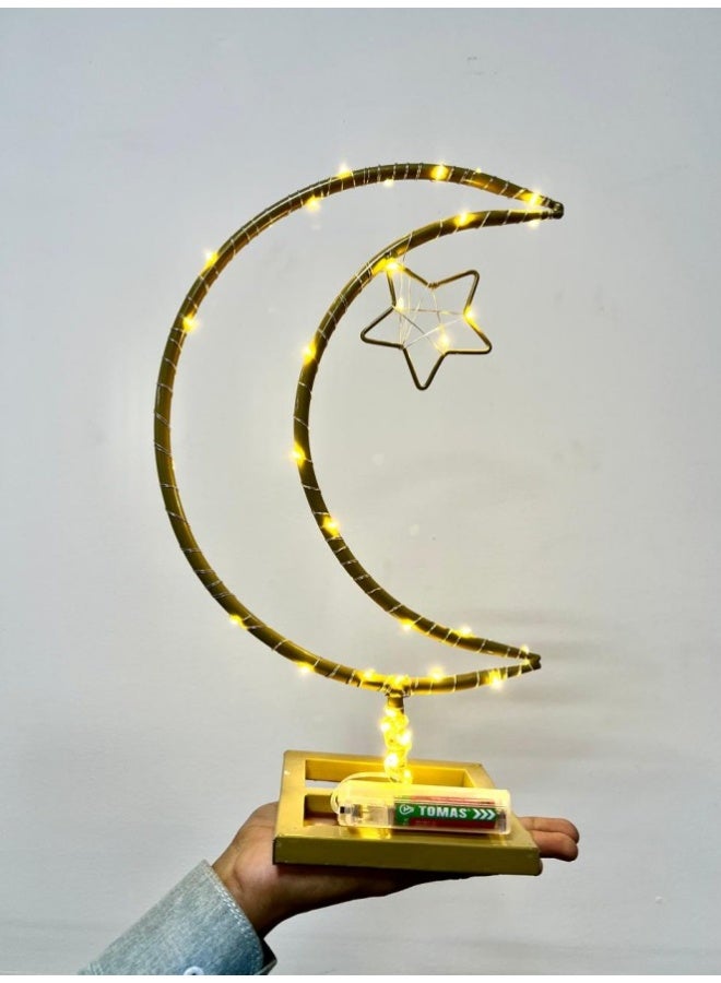 LINGWEI Ramadan Kareem LED Moon Night Light – Eid Mubarak Iron Art Table Lamp Ornament, Islamic Desktop Decoration - Image 1