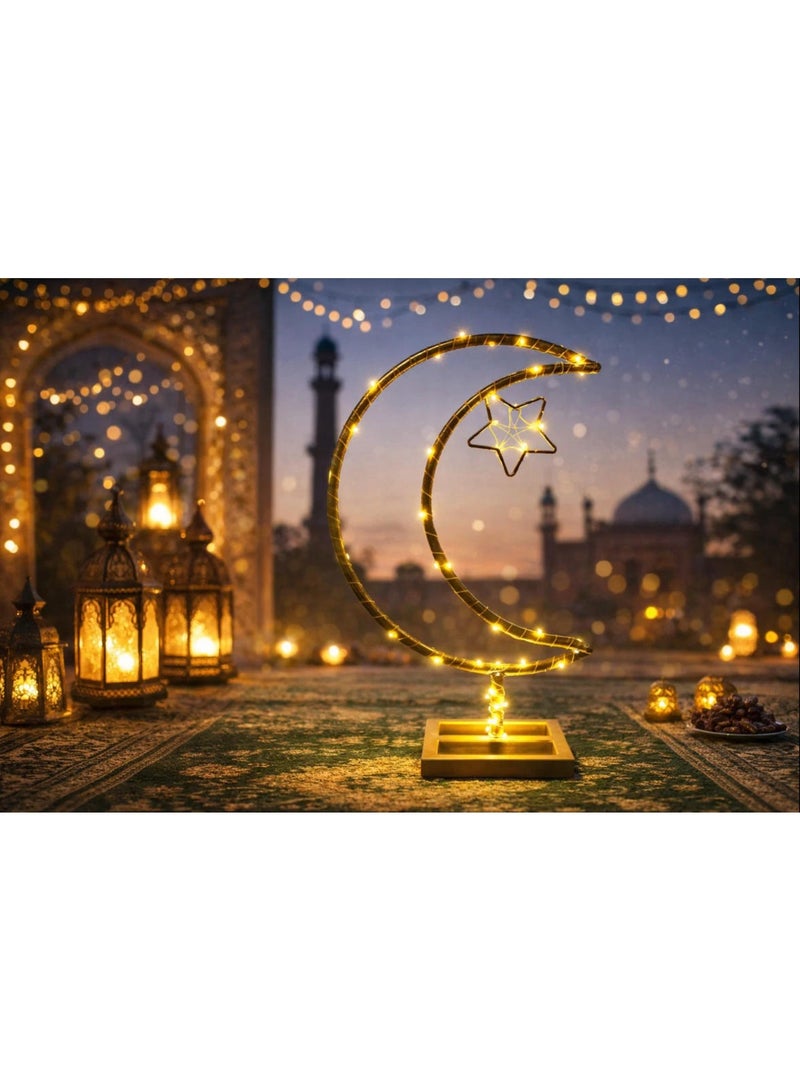 LINGWEI Ramadan Kareem LED Moon Night Light – Eid Mubarak Iron Art Table Lamp Ornament, Islamic Desktop Decoration - Image 5