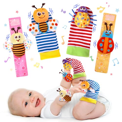 PADONISE Baby Wrist Rattle Socks and Foot Finder Set Baby Rattles Toys for 0-12 Month, Infant Girl Boy Toys for Babies 3-6 Months, Newborn Hand & Foot Toys for 0 to 9 Months, Baby Easter Gifts - Image 1