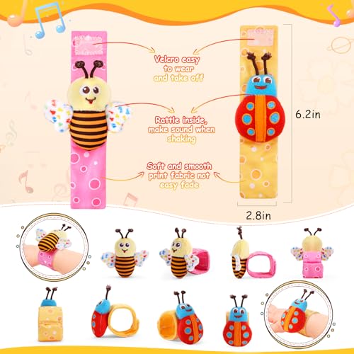 PADONISE Baby Wrist Rattle Socks and Foot Finder Set Baby Rattles Toys for 0-12 Month, Infant Girl Boy Toys for Babies 3-6 Months, Newborn Hand & Foot Toys for 0 to 9 Months, Baby Easter Gifts - Image 2