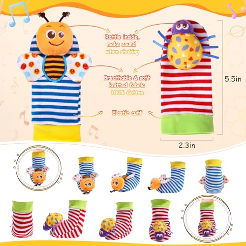 PADONISE Baby Wrist Rattle Socks and Foot Finder Set Baby Rattles Toys for 0-12 Month, Infant Girl Boy Toys for Babies 3-6 Months, Newborn Hand & Foot Toys for 0 to 9 Months, Baby Easter Gifts - Image 3