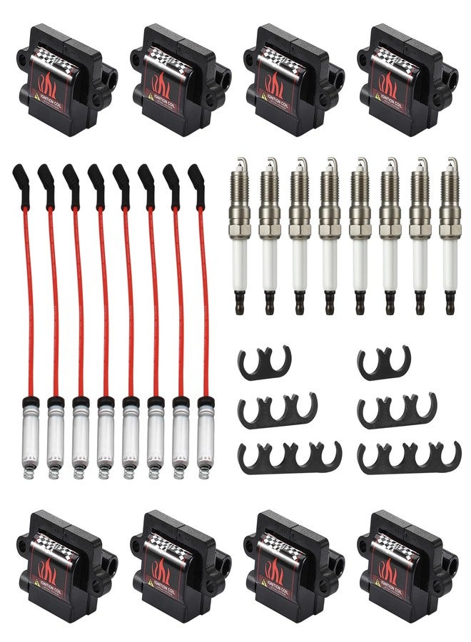 Pindex 8 Pack UF271 Square Type Ignition Coils with Spark Plugs Coil Pack Kits Compatible with Cadillac Chevrolet GMC Part Number 12558693 12556893 3859078 - Image 1