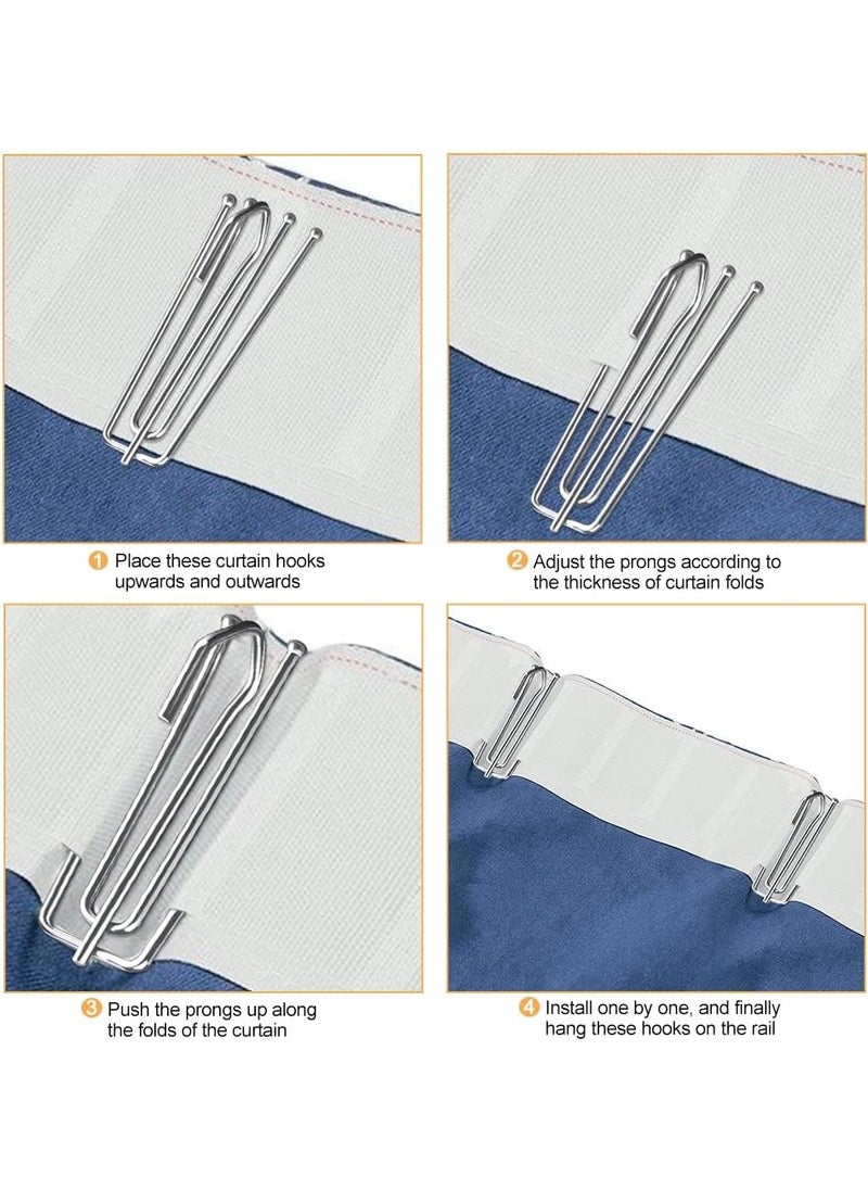 AL WADI FURNITURE - Set of 100 Pcs Stainless Steel Solid Curtain Pinch Pleat Hooks Windows Treatment 4 Prongs Pinch Pleat Drapes for grommet curtains, pleated curtains, tab-top curtains and track curtains - 7L x 2.5W cm - Image 1