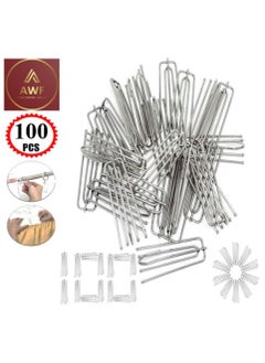 AL WADI FURNITURE Set of 100 Pcs Stainless Steel Solid Curtain Pinch Pleat Hooks Windows Treatment 4 Prongs Pinch Pleat Drapes for grommet curtains, pleated curtains, tab-top curtains and track curtains - 7L x 2.5W cm  - Image 1