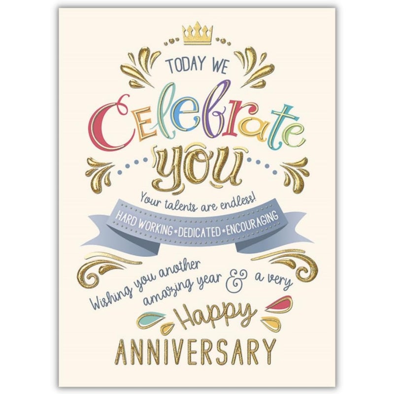 25 Employee Anniversary Cards Fun Typographic Design 26 White Envelopes FSC Mix
