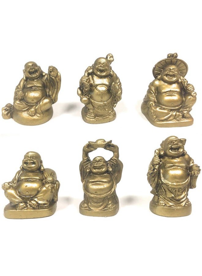 Amlong Crystal تمثال بوذا الضاحك 2 بوصة، مجموعة 6 قطع، ذهبية - Image 1