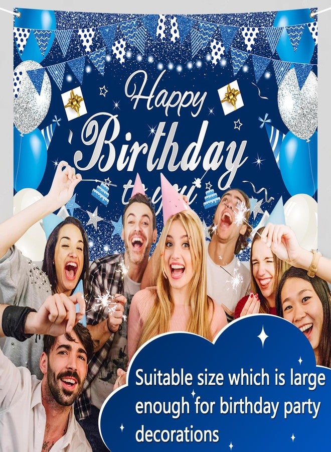 لافتة خلفية "عيد ميلاد سعيد"، زينة عيد ميلاد سعيد كبيرة من القماش، مقاس 5.9 × 3.6 قدم، خلفية زرقاء وفضية لتزيين حفلات أعياد الميلاد - Image 5