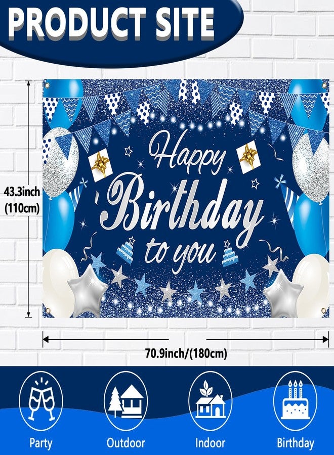 لافتة خلفية "عيد ميلاد سعيد"، زينة عيد ميلاد سعيد كبيرة من القماش، مقاس 5.9 × 3.6 قدم، خلفية زرقاء وفضية لتزيين حفلات أعياد الميلاد - Image 2