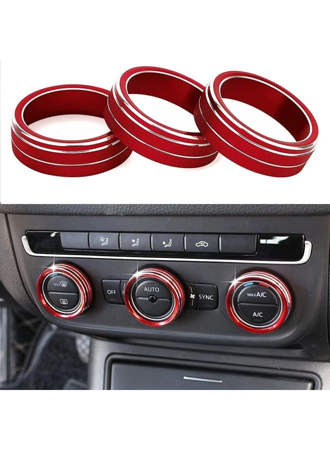 أغطية مقابض AC الحمراء المتوافقة مع حلقات التحكم في المناخ لسيارات فولكس فاجن VW، 3 قطع - Image 1