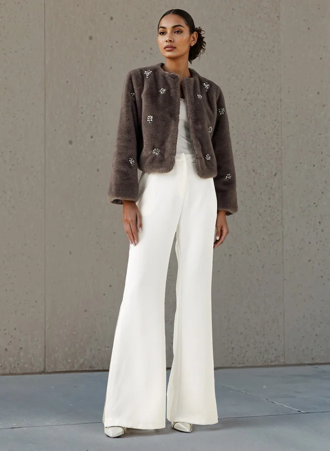 Iconic Iconic Embellished Faux Fur Jacket