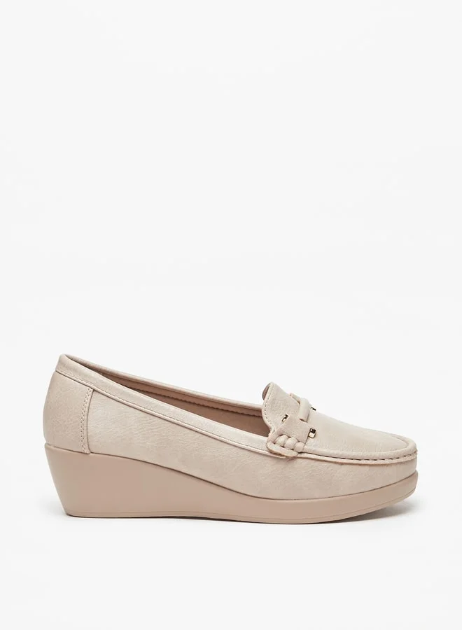 لو كونفورت Women'S Solid Slip-On Loafers With Wedge Heels