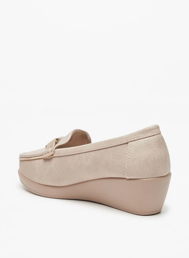 لو كونفورت Women'S Solid Slip-On Loafers With Wedge Heels