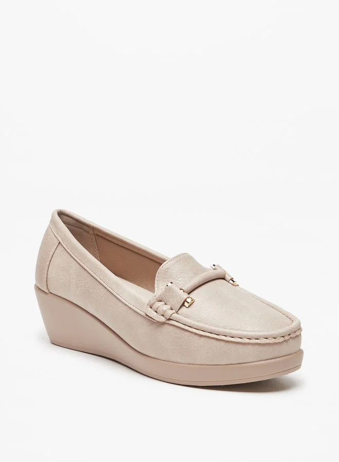 لو كونفورت Women'S Solid Slip-On Loafers With Wedge Heels