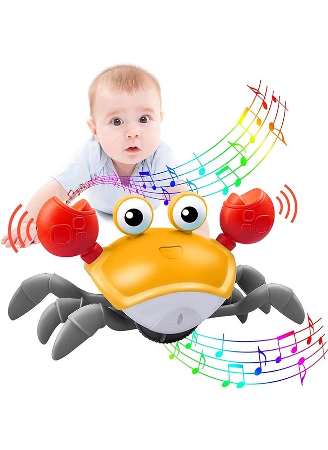 YelaJoy Baby Crawling Crab Musical Toy,Interactive Walking Dancing Toy with Music Sounds & Lights, Automatically Avoid Obstacles,USB Charging Cable Included,Fun Moving Toy for Babies,Toddlers and Kids (Red)  - Image 1