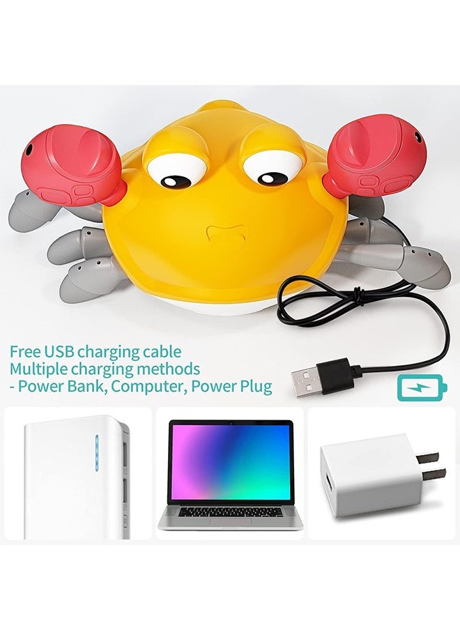 YelaJoy Baby Crawling Crab Musical Toy,Interactive Walking Dancing Toy with Music Sounds & Lights, Automatically Avoid Obstacles,USB Charging Cable Included,Fun Moving Toy for Babies,Toddlers and Kids (Red)  - Image 5