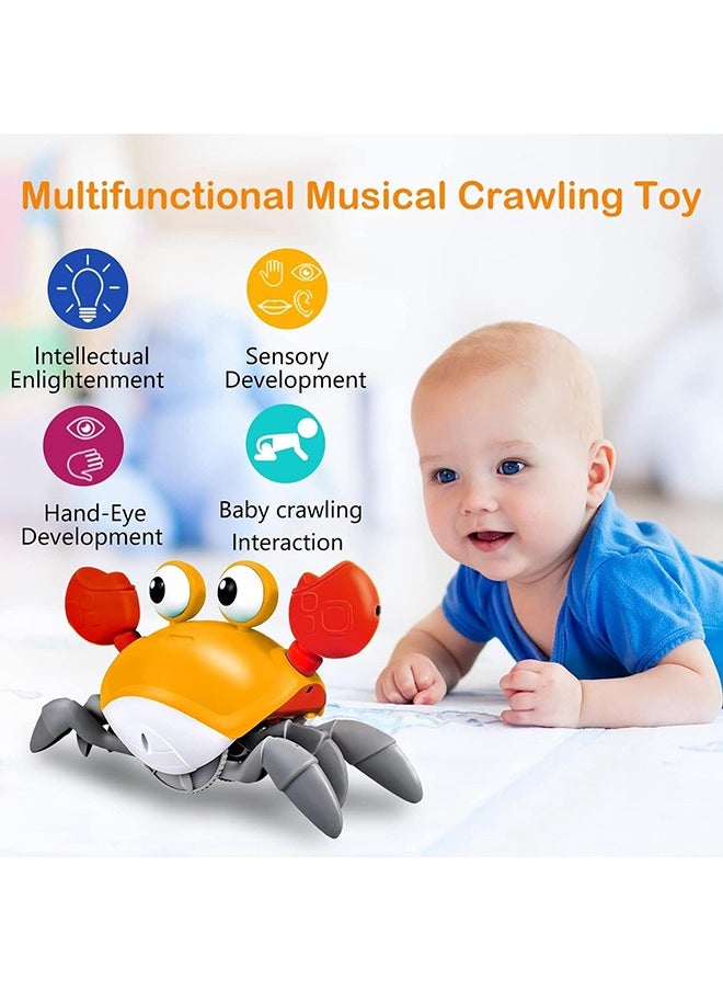 YelaJoy Baby Crawling Crab Musical Toy,Interactive Walking Dancing Toy with Music Sounds & Lights, Automatically Avoid Obstacles,USB Charging Cable Included,Fun Moving Toy for Babies,Toddlers and Kids (Red)  - Image 2