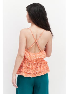 INC Women Ruffle Collar Floral Print Sleeveless Top, Dark Orange  - Image 4