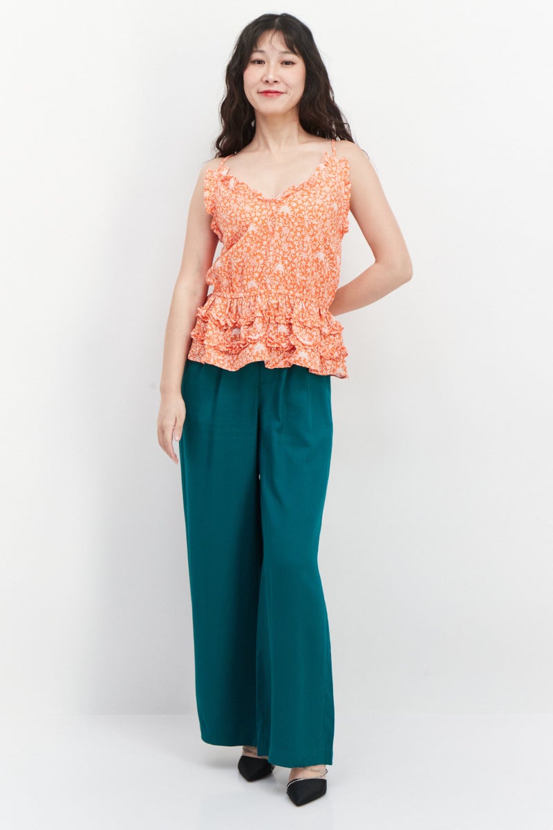 INC Women Ruffle Collar Floral Print Sleeveless Top, Dark Orange - Image 3