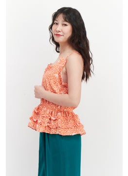 INC Women Ruffle Collar Floral Print Sleeveless Top, Dark Orange  - Image 2