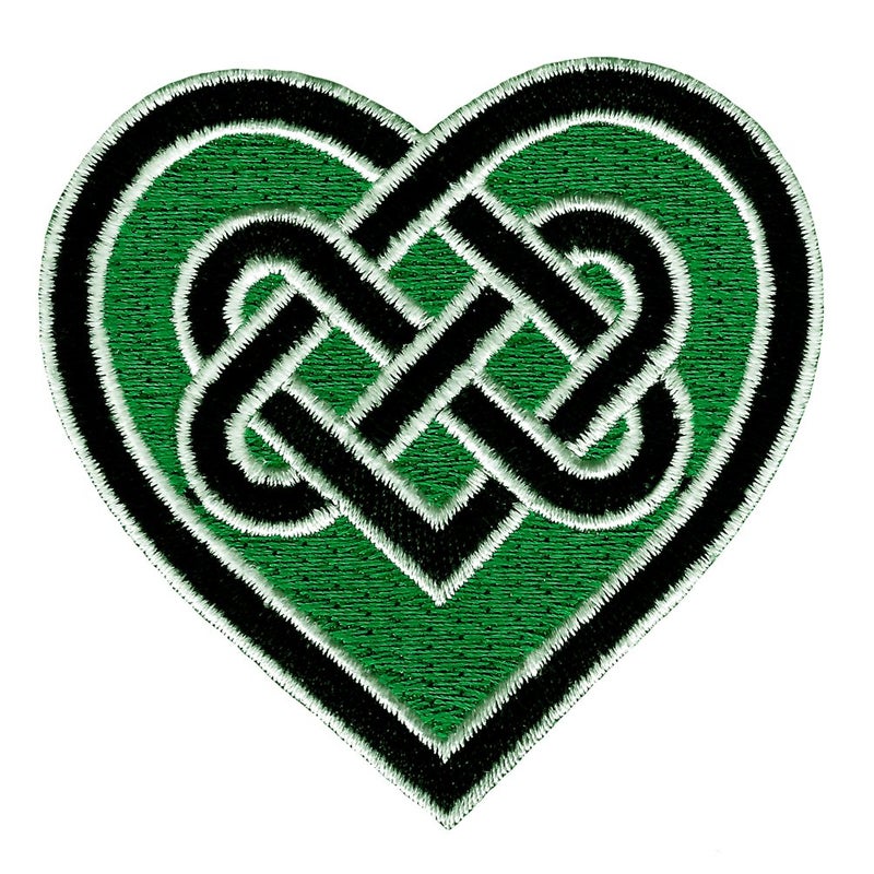 Cypress Collectibles Embroidered Patches Celtic Heart IronOn Patch Green Embroidered Gaelic Irish Love Knot