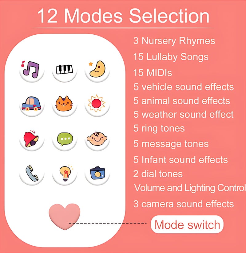 Sthxyfaith Baby Cell Phone Toys, Fun and Educational Sound Toy for Babies and Toddlers for 6+ Months,Toy Mobile Phone Music Learning Education Mobile Toys (Pink) - Image 3