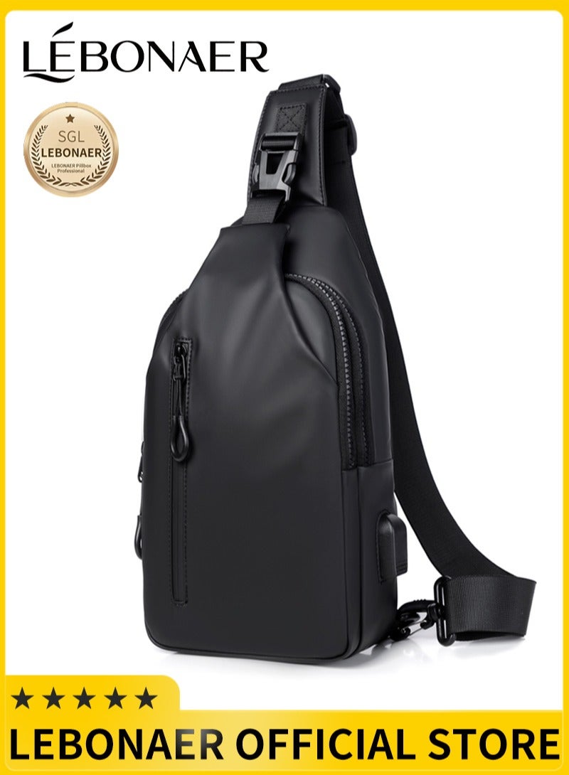 lebonaer Multifunctional USB Charging Chest Bag - Water-Resistant & Durable Fabric, Honeycomb Ventilated Back Panel, Multi-Layer Storage Design, Multiple Carrying Options, Ideal for Urban Commute & Outdoor Exploration. Search Keywords: USB charging chest bag, everyday carry chest pack, fashionable multifunctional sling bag, rain-resistant crossbody bag, men's sports chest bag, large capacity organizer pack, outdoor cycling chest bag, travel anti-theft sling, lightweight daypack, phone charging bag, breathable comfortable chest pack, wear-resistant travel bag, urban exploration chest bag, weekend outing sling, student fashion chest bag, multi-purpose storage pack, commuter leisure sling, sports waist bag, secure design chest pack, outdoor activity chest bag. - Image 1