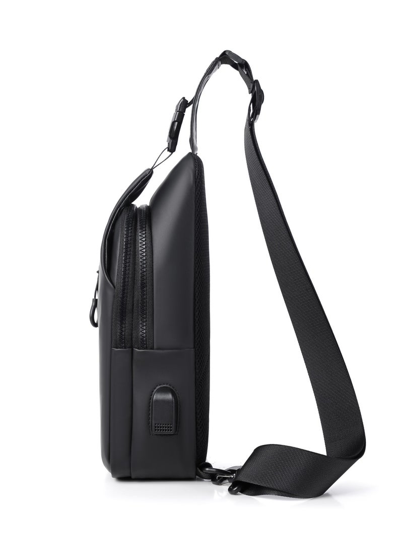 lebonaer Multifunctional USB Charging Chest Bag - Water-Resistant & Durable Fabric, Honeycomb Ventilated Back Panel, Multi-Layer Storage Design, Multiple Carrying Options, Ideal for Urban Commute & Outdoor Exploration. Search Keywords: USB charging chest bag, everyday carry chest pack, fashionable multifunctional sling bag, rain-resistant crossbody bag, men's sports chest bag, large capacity organizer pack, outdoor cycling chest bag, travel anti-theft sling, lightweight daypack, phone charging bag, breathable comfortable chest pack, wear-resistant travel bag, urban exploration chest bag, weekend outing sling, student fashion chest bag, multi-purpose storage pack, commuter leisure sling, sports waist bag, secure design chest pack, outdoor activity chest bag. - Image 2