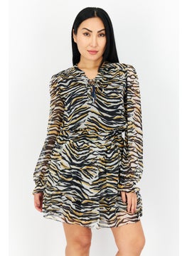 Pepe Jeans Women Abstract Print Mini Dress, Black Combo  - Image 1