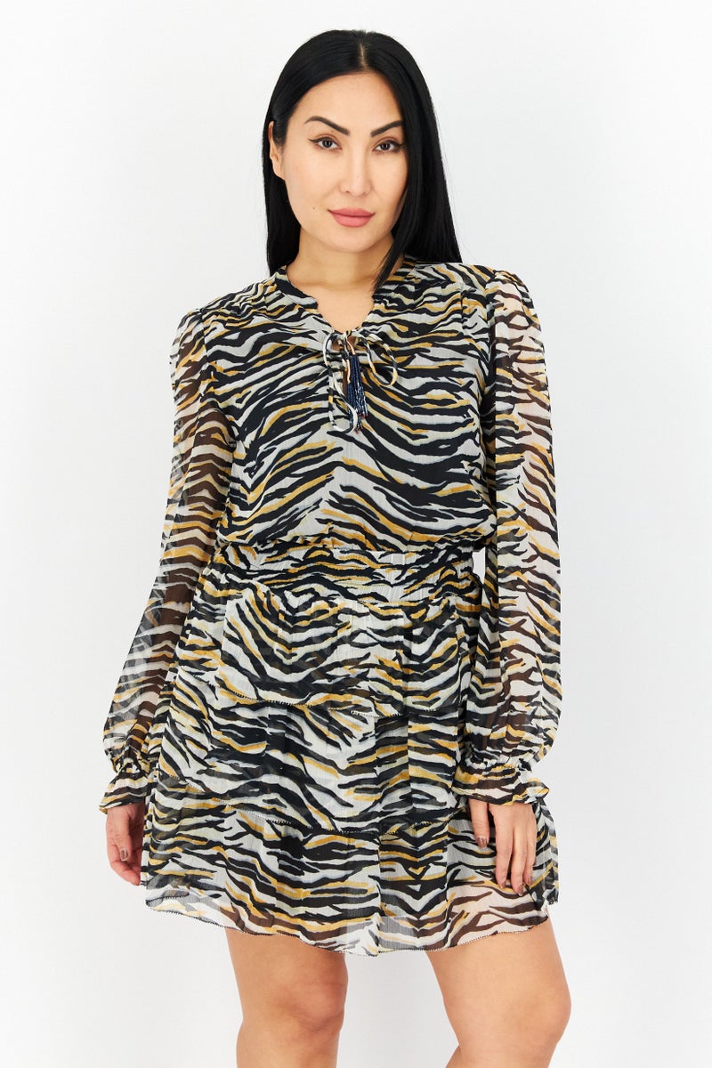 Pepe Jeans Women Abstract Print Mini Dress, Black Combo - Image 1