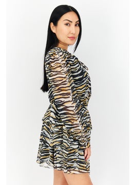 Pepe Jeans Women Abstract Print Mini Dress, Black Combo  - Image 2
