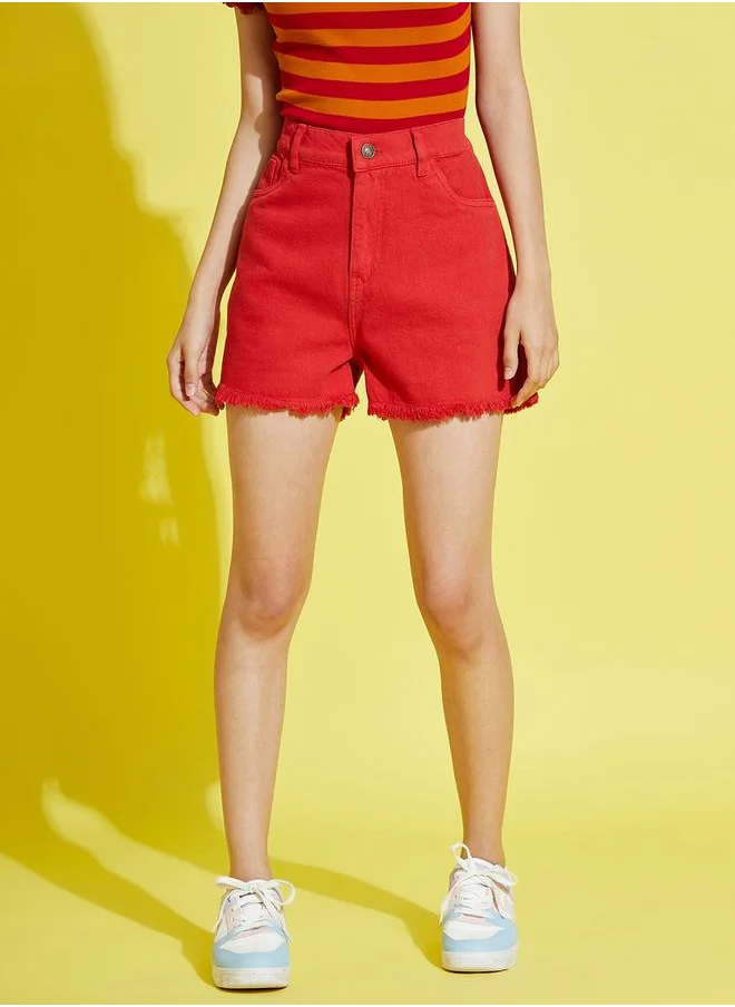 NOH.VOH Frayed Hem Denim Shorts with Pockets