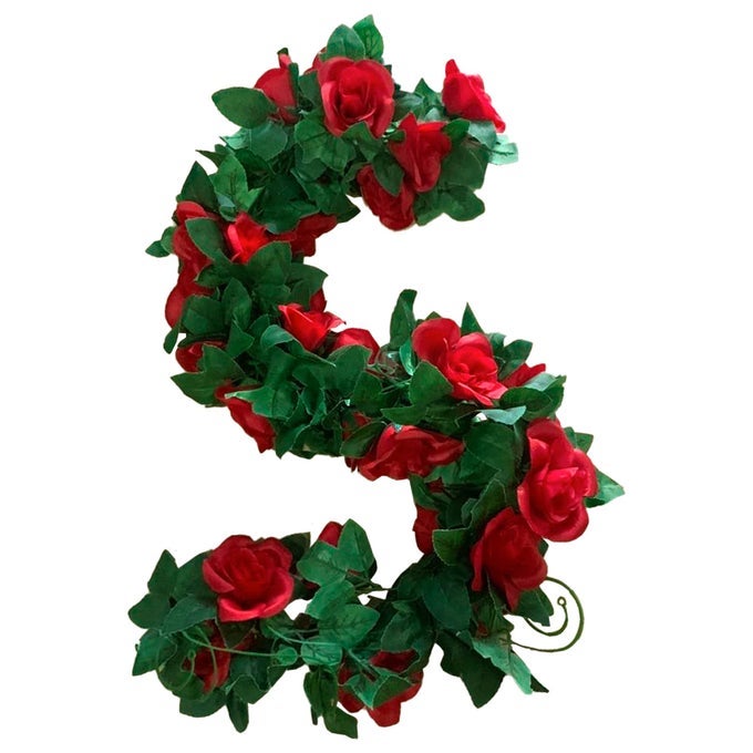 2 PACK ARTIFICIAL ROSE VINE GARLAND FAKE ROSES FLOWERS PLANTS VINES HANGING FLORAL LEAVES DECORATION FOR WEDDING PARTY TABLE GARDEN ARCH WALL HOME ROOM DECORRED