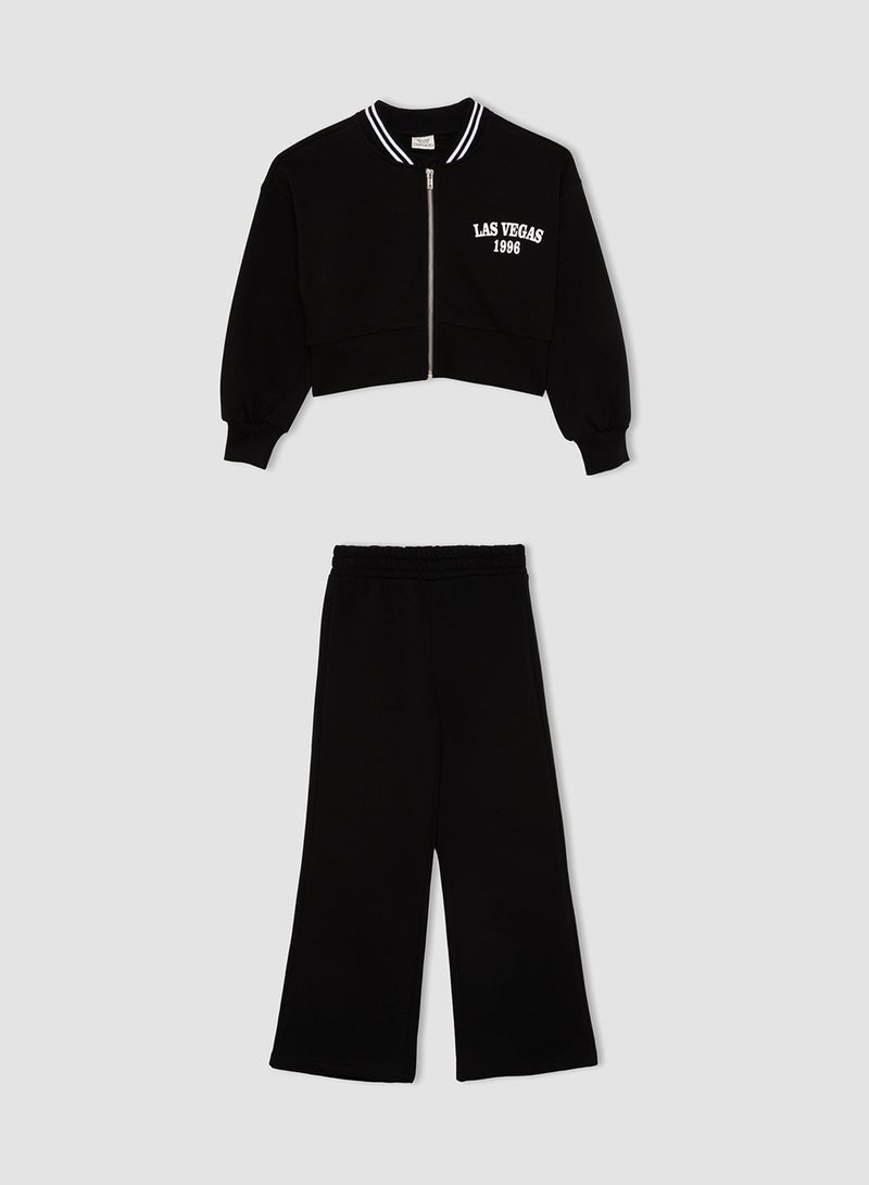 DeFacto Printed Bomber Jacket With Wide-Leg Jogger Pants 2-Piece Set  - Image 1