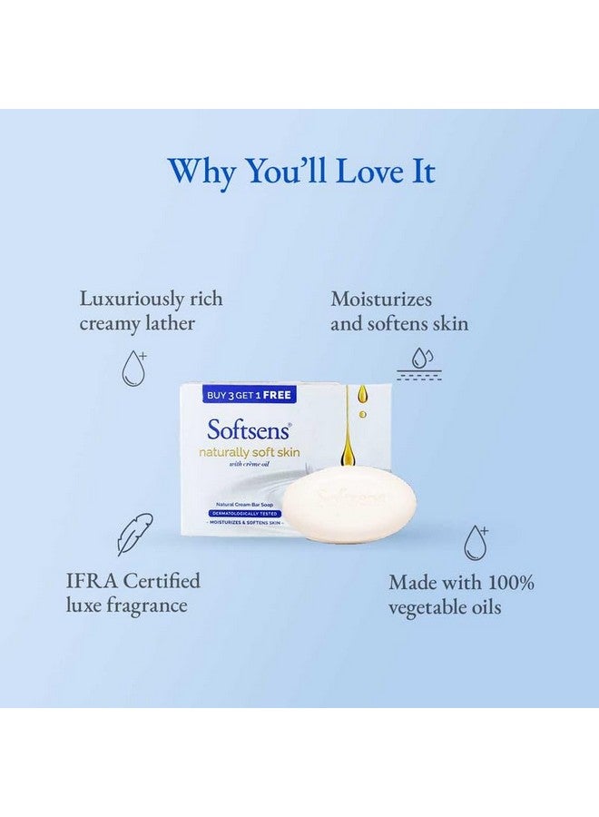 Softsens Naturally Soft Skin Cream Bar Soap I Enriched with Natural Creme Oil I Dermatologically Tested & Parben Free(100g x 4) - Image 3