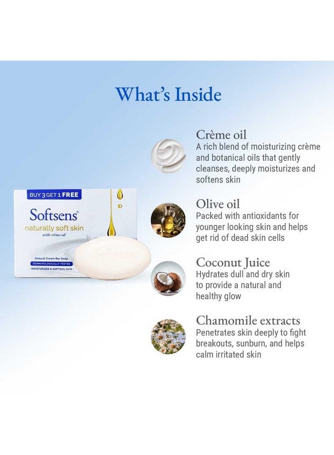 Softsens Naturally Soft Skin Cream Bar Soap I Enriched with Natural Creme Oil I Dermatologically Tested & Parben Free(100g x 4) - Image 2