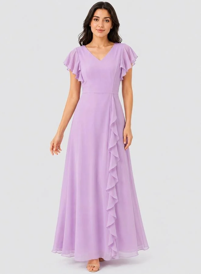 House Of Raeli Lilac Georgette Ruffled Maxi Dress