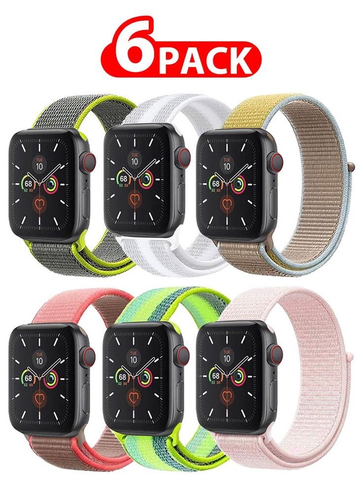 CATANES 6 Pack For Apple Watch 41mm 40mm 38mm Nylon Sport Loop Band Compatible With iWatch Series 7 SE 6 5 4 3 2 1 Men Women Braided Stretchy Nylon Loop Bands  - Image 1