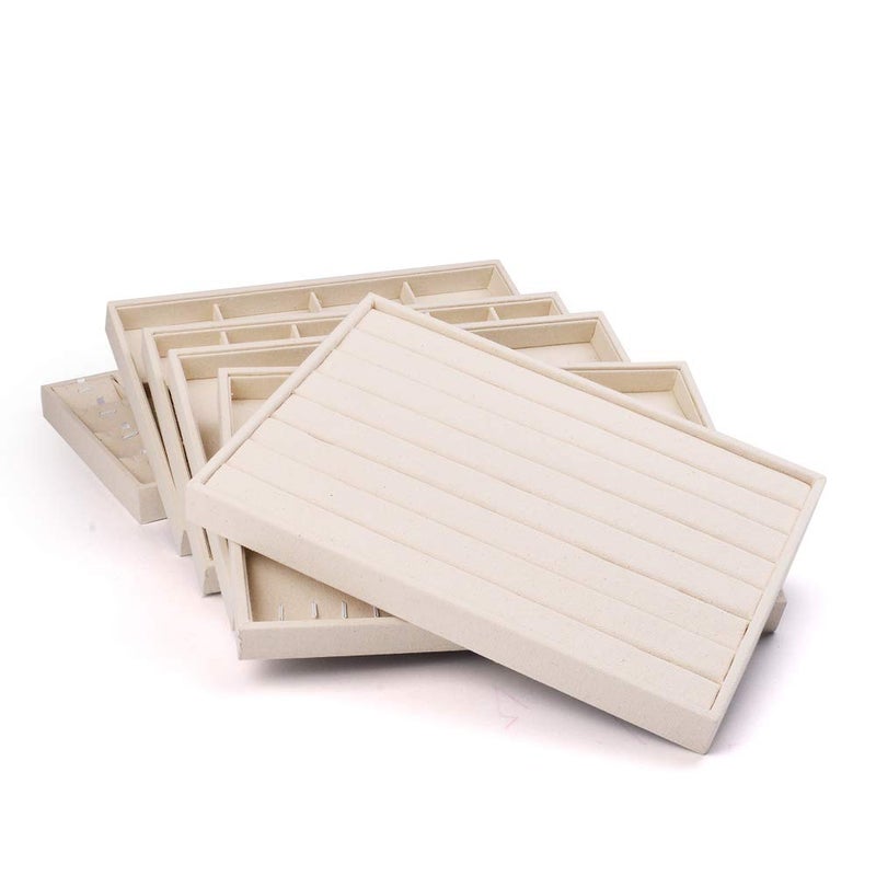 Oirlv Linen 7 Lines Ring Storage Tray Rings Showcase Display Organizer Plate - Image 4