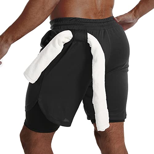 JWJ 3 Pack Mens 2 in 1 Running Shorts Quick Dry Gym Athletic Workout Shorts with Compression Liner,Black Light Navy L - Image 2