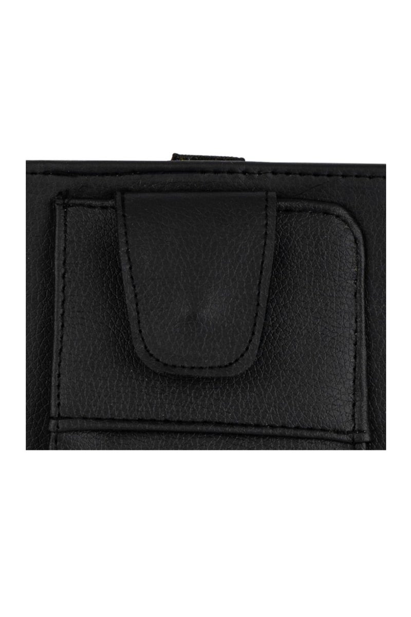 منظم واقي الشمس من الجلد للسيارة - مساحة تخزين واقي الشمس من الجلد الصناعي مع فتحات للبطاقات، وجيب شبكي، ومشبك مغناطيسي للنظارات الشمسية، وحامل أقلام - مناسب لجميع أنواع السيارات وسيارات الدفع الرباعي (أسود، صغير) - Image 1