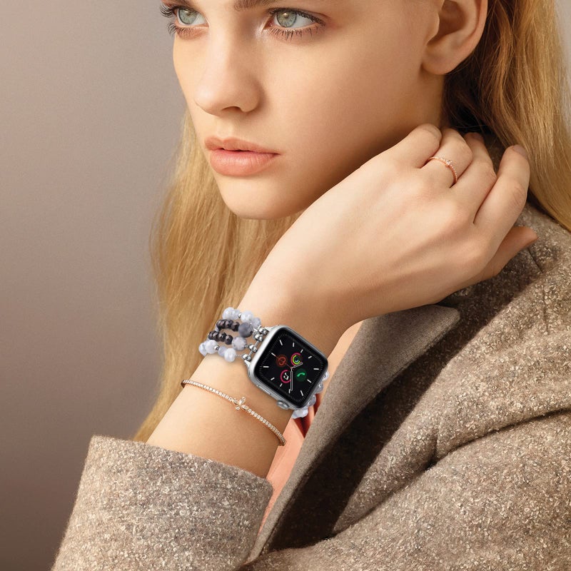 VISOOM Beaded Boho Bracelet Compatible for Apple Watch Band 40mm/38mm/41mm Series 9 8 7 SE Women Fashion Cute Handmade Crystal Beads Stretchy Watch Strap for iWatch Bands Series 6/5/4/3/2/1 - Image 4