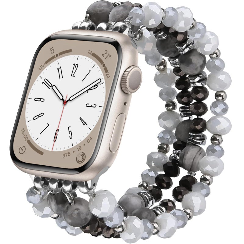 VISOOM Beaded Boho Bracelet Compatible for Apple Watch Band 40mm/38mm/41mm Series 9 8 7 SE Women Fashion Cute Handmade Crystal Beads Stretchy Watch Strap for iWatch Bands Series 6/5/4/3/2/1 - Image 1
